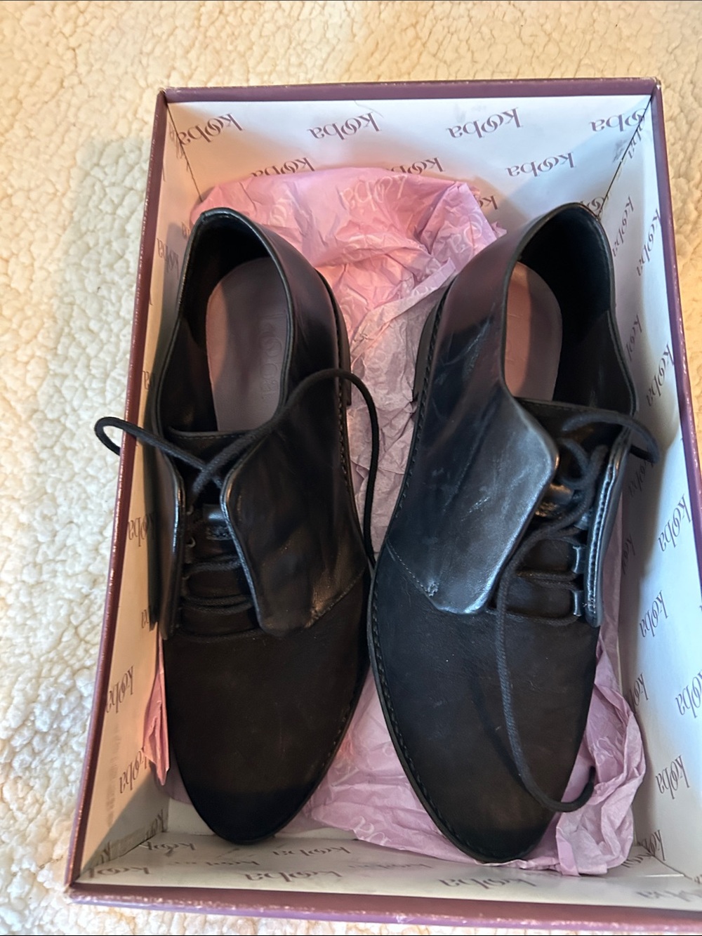 Kooba Black Leather and Suede Derby Lace-Up Shoes